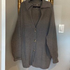 Free People oversized 3 button cardigan, gray, L NWOT